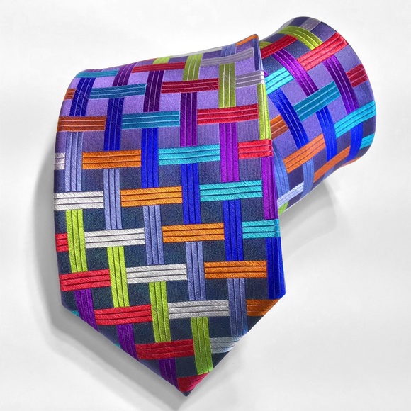 Purple BOLD New Multi-Color Lawrence Ivey Silk Tie - Picture 1 of 4